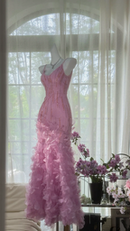 Light pink halter-neck fitted waist bodycon sexy long ball gown R7654