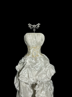 White strapless fitted waist slim-fitting ball gown with retro floral pattern R8109