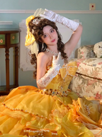 Yellow retro strapless waist-cinching elegant ball gown/bridal dress R7252