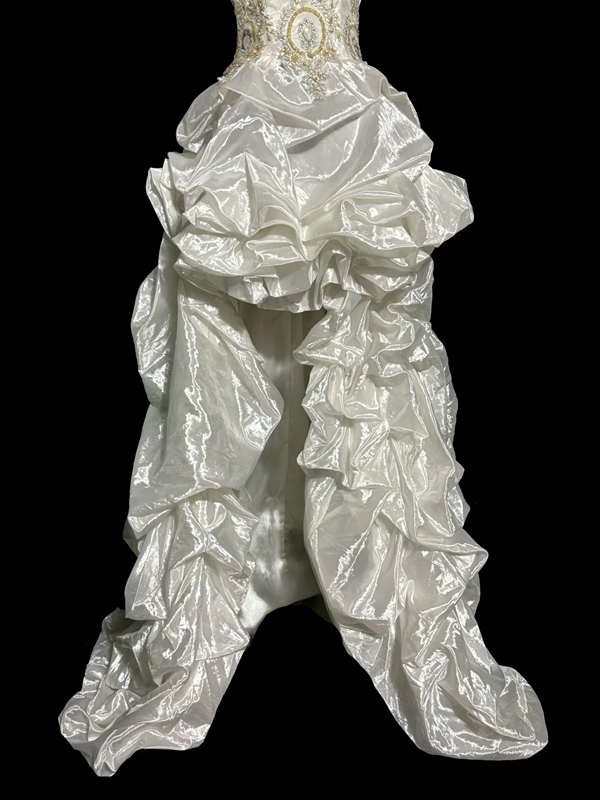 White strapless fitted waist slim-fitting ball gown with retro floral pattern R8109
