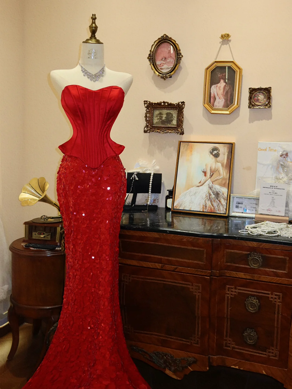 Red strapless fitted long ball gown/bridal dress R7172