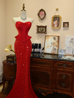 Red strapless fitted long ball gown/bridal dress R7172