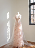 Light pink halter neck fitted waist sequined long ball gown/bridal dress R8531