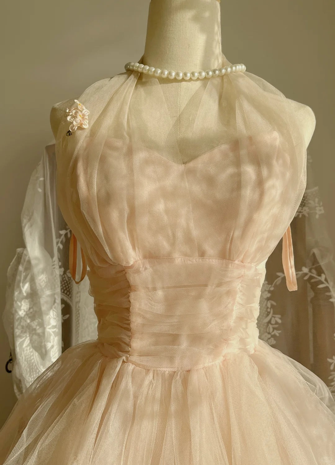 Sweet Pink Halter Neck Tulle Long Ball Gown Evening Dress cc5322