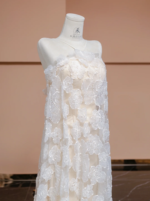 Light apricot halter-neck long straight-cut ball gown, bridal dress R8348