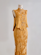 Gold sleeveless fitted waist bodycon skirt suit for prom dress R8175
