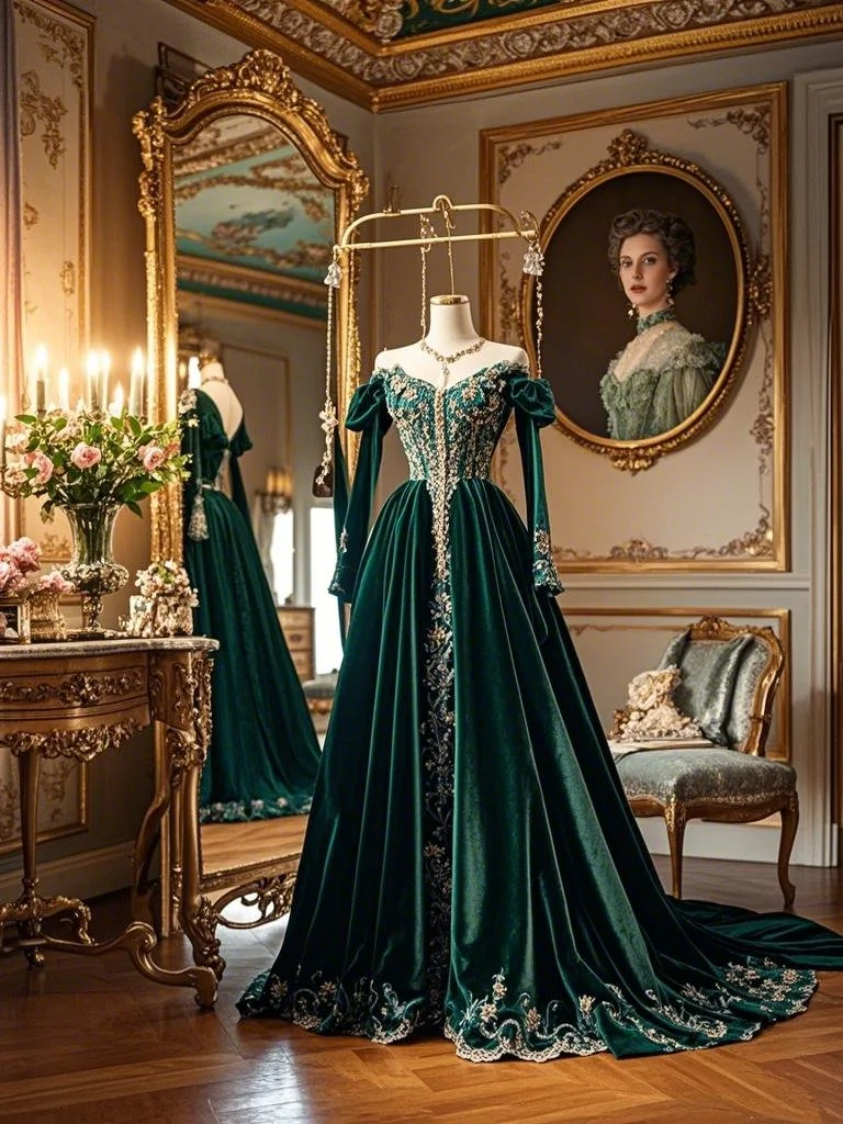 Deep green off-the-shoulder waist-cinching slim-fit long prom dress R7927