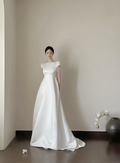 White high‑waist elegant long prom dress R7967