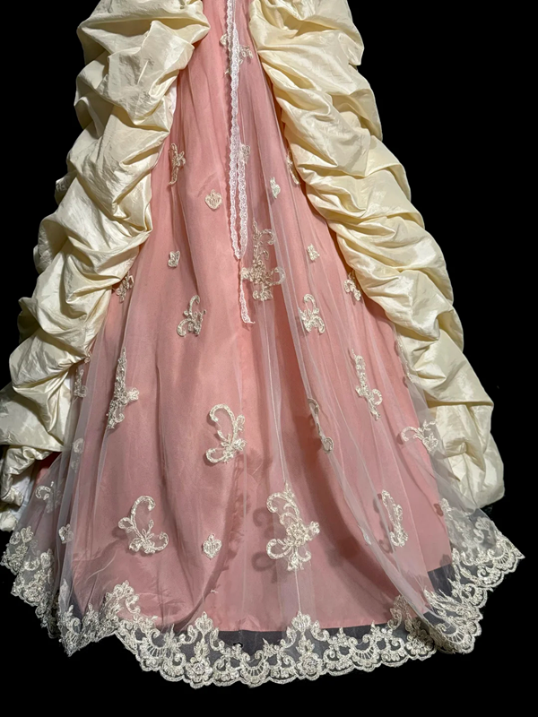 Light pink strapless fitted bodice and light apricot tutu skirt ball gown R8110