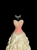 Light pink strapless fitted bodice and light apricot tutu skirt ball gown R8110