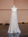 Light apricot halter-neck long straight-cut ball gown, bridal dress R8348