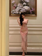 Classy Mermaid Spaghetti Straps Pink Prom Dresses Birthday Outfits Evening Gown