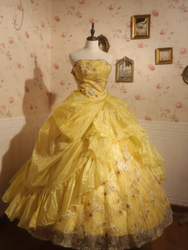 Yellow strapless fitted waist ball gown/bridal dress R7254