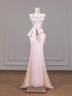 Light pink strapless, fitted, bodycon long ball gown/bridal dress R8262