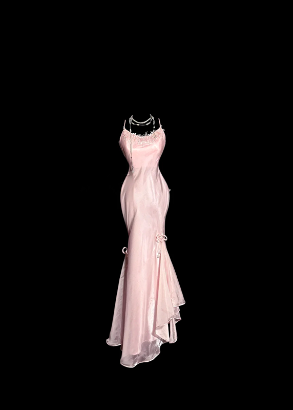 Light pink halter-neck fitted bodycon sexy ball gown R8111