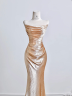 Rose gold strapless, fitted, bodycon, sexy long ball gown R8207