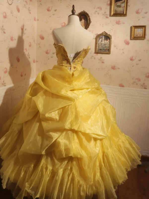 Yellow strapless fitted waist ball gown/bridal dress R7254