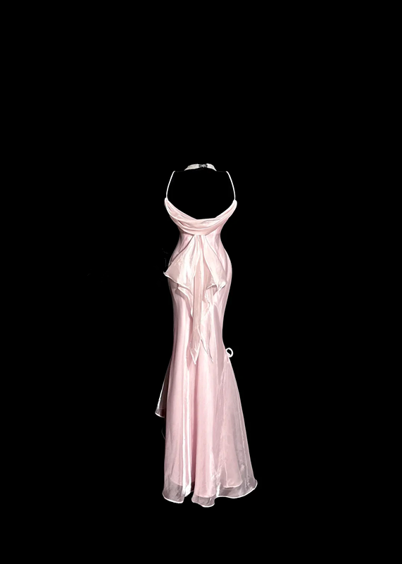 Light pink halter-neck fitted bodycon sexy ball gown R8111