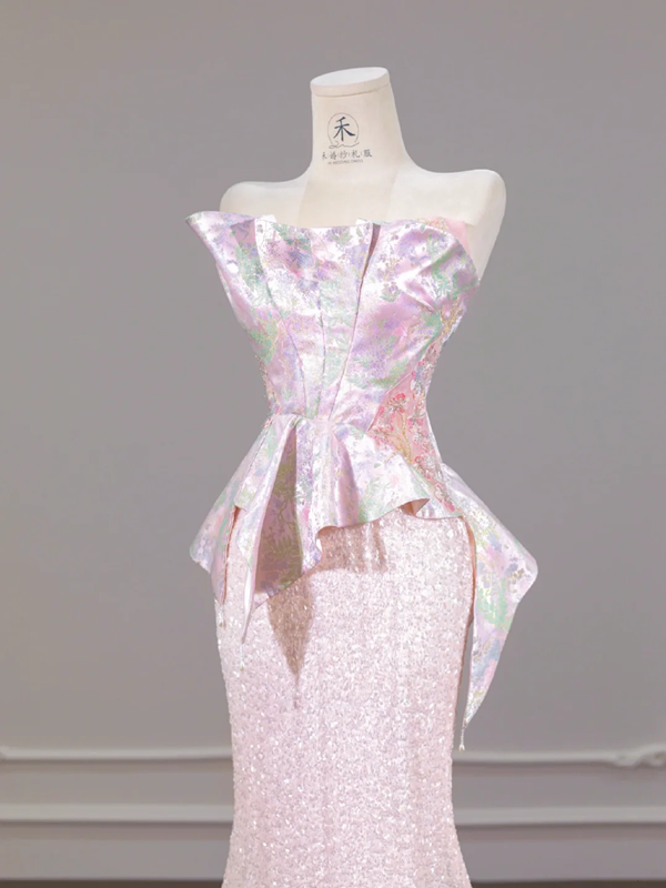 Light pink strapless, fitted, bodycon long ball gown/bridal dress R8262