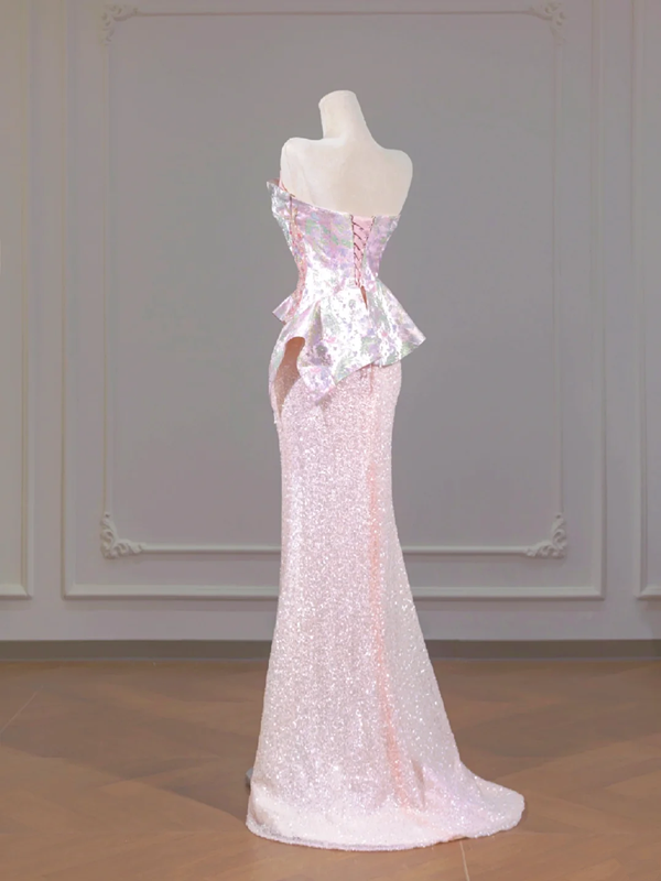 Light pink strapless, fitted, bodycon long ball gown/bridal dress R8262