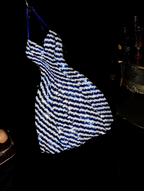 Blue and white striped sequined halter neck sexy short ball gown R6981