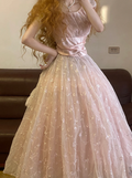 Light Pink Sleeveless Waist-Cinched Long Ball Gown R7383