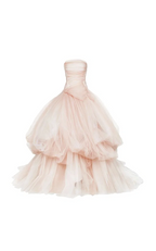 Light pink strapless fitted waist slim-fitting ball gown/bridal dress R8565