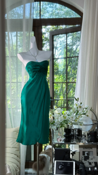 Dark green strapless midi ball gown R7618