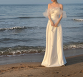 White one‑shoulder, waist‑cinched satin elegant long prom dress R7968