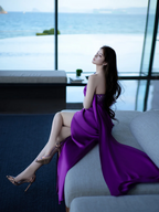 Purple Strapless Waist-Cinched Fitted High-Slit Floor-Length Prom Dress R7102
