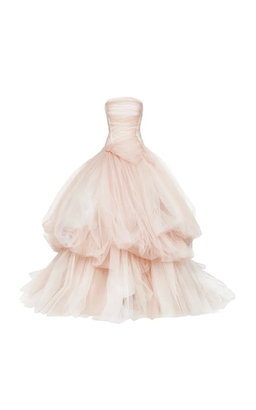 Light pink strapless fitted waist slim-fitting ball gown/bridal dress R8565