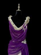 Purple halter neck, fitted waist, long skirt ball gown R8691