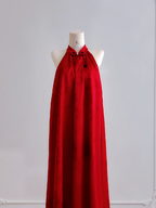 Red sleeveless straight-cut long ball gown with Chinese-style collar R8178