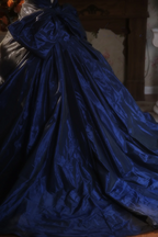 Navy Blue Strapless Waist-Cinched Puffball Skirt Ball Gown, Bridal Gown R7349