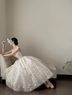 White floral-print spaghetti-strap waist-cinched slim-fit long ball gown with a ruffled skirt, wedding dress R8009