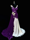 Purple halter neck, fitted waist, long skirt ball gown R8691