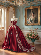 Red strapless waist-cinching ballgown long prom dress R7930