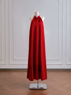 Red sleeveless straight-cut long ball gown with Chinese-style collar R8178