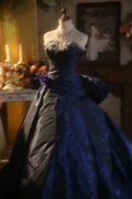 Navy Blue Strapless Waist-Cinched Puffball Skirt Ball Gown, Bridal Gown R7349
