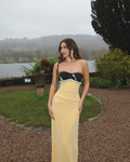 Classy Strapless Yellow Sheath Long Wedding Guest Dress Party Dress SP1220