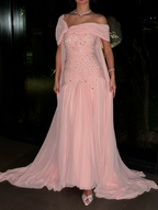 Pretty Pink Chiffon Beaded Mermaid Long Wedding Guest Dress Formal Evening Dress Birthday Dress SP1293
