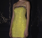Glamorous Spaghetti Straps Sequin Beaded Yellow Short Homecoming Dress Cocktail Dress Y9676