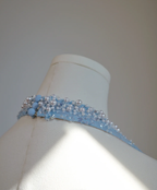 Fairy Halter V Neck Sky Blue Tulle Sequin Beaded A Line Long Prom Dress Party Gown