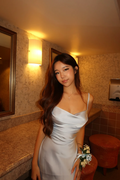 Light gray-blue halter-neck satin sexy prom dress R7525