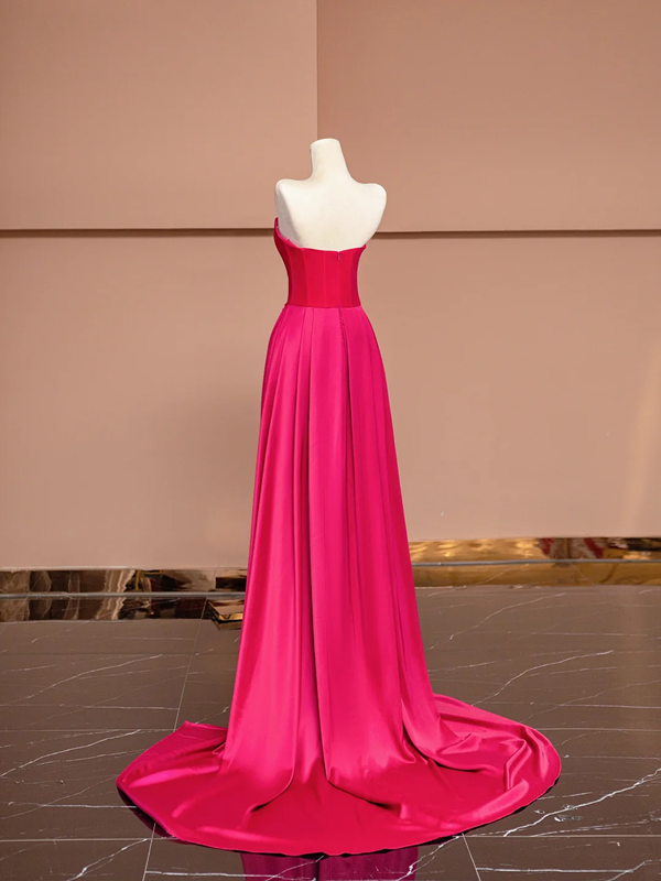 Rose pink strapless fitted long elegant ball gown, bridal dress R8421