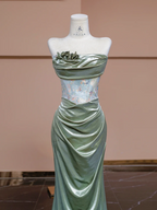 Olive green strapless waist-cinching sexy long ball gown R8334