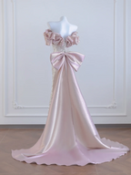 Light pink off-the-shoulder neckline with silver sequins, fitted waist, bodycon silhouette, sexy long ball gown R8276