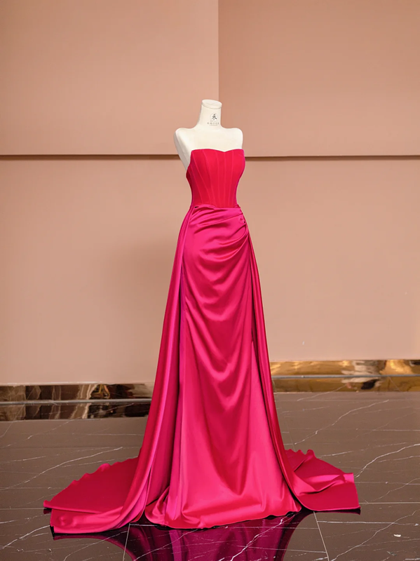 Rose pink strapless fitted long elegant ball gown, bridal dress R8421