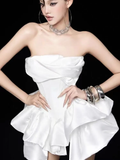 Fashion Strapless White Satin A Line Short party Dress Formal Homecoming Dress SP148
