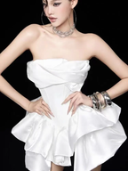Fashion Strapless White Satin A Line Short party Dress Formal Homecoming Dress SP148